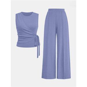 Side Tie Round Neck Tank and Pants Set